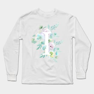 Botanical alphabet I green and purple flowers Long Sleeve T-Shirt